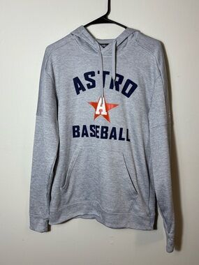 adidas Grey Astro Baseball Pullover Hoodie with Navy & Orange Logo